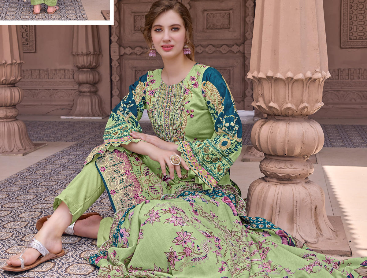 DRAVINAM Trends Women's Unstitched Pakistani Digital Print Embroidered Pure Cotton Salwar Suit Dress Materials with Cotton Embroidered Cutwork Dupatta