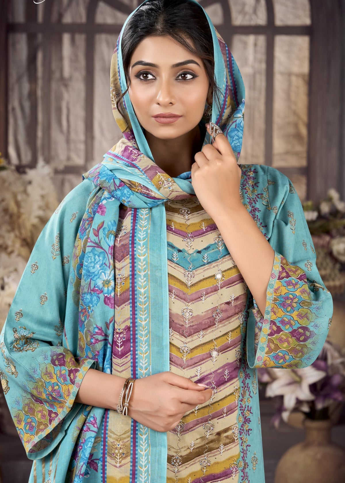 DRAVINAM Trends Women’s Ethnic Suit (Stitched, 3-Piece Set)– Heavy Viscose Rayon Designer Kurta with Heavy Handwork (2.5 m), Cotton Mal Mal Printed Dupatta (2.3 m), Bottom (3 m) (GOLDENROD, XL)