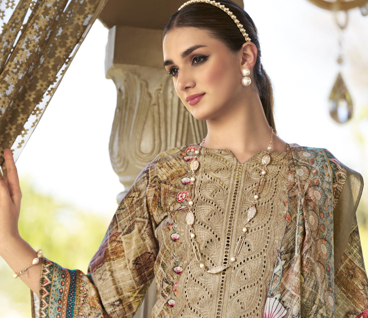 DRAVINAM Trends Women's Unstitched Salwar Suit Dress Material - Jam Cotton Digital Printed Heavy Embroidered Boring Work Kameez II Unstitch Bottoms II Cotton Dupatta