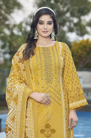 DRAVINAM Trends Women's Pure Lawn Cotton Pakistani Embroidered Suit Dress Material with Unstitched Bottoms and Cotton Dupatta