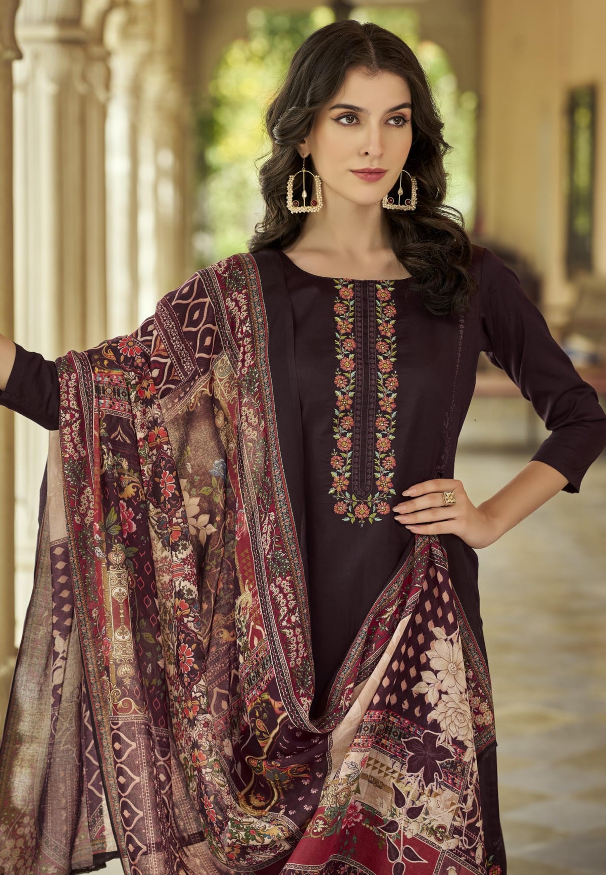 DRAVINAM Trends Women's Unstitched Jam Cotton Embroidered Suit Material - Jam Cotton Heavy Embroidered Cutwork Shirt II Rayon Bottoms II Cotton Printed Dupatta