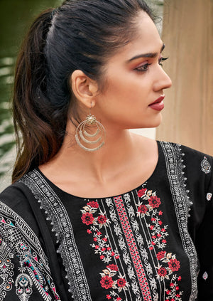 DRAVINAM Trends Women's Pakistani Print Embroidered Unstitcehd Pure Cambric Cotton Salwar Suit Dress Materials with Pure Cotton Printed Dupatta