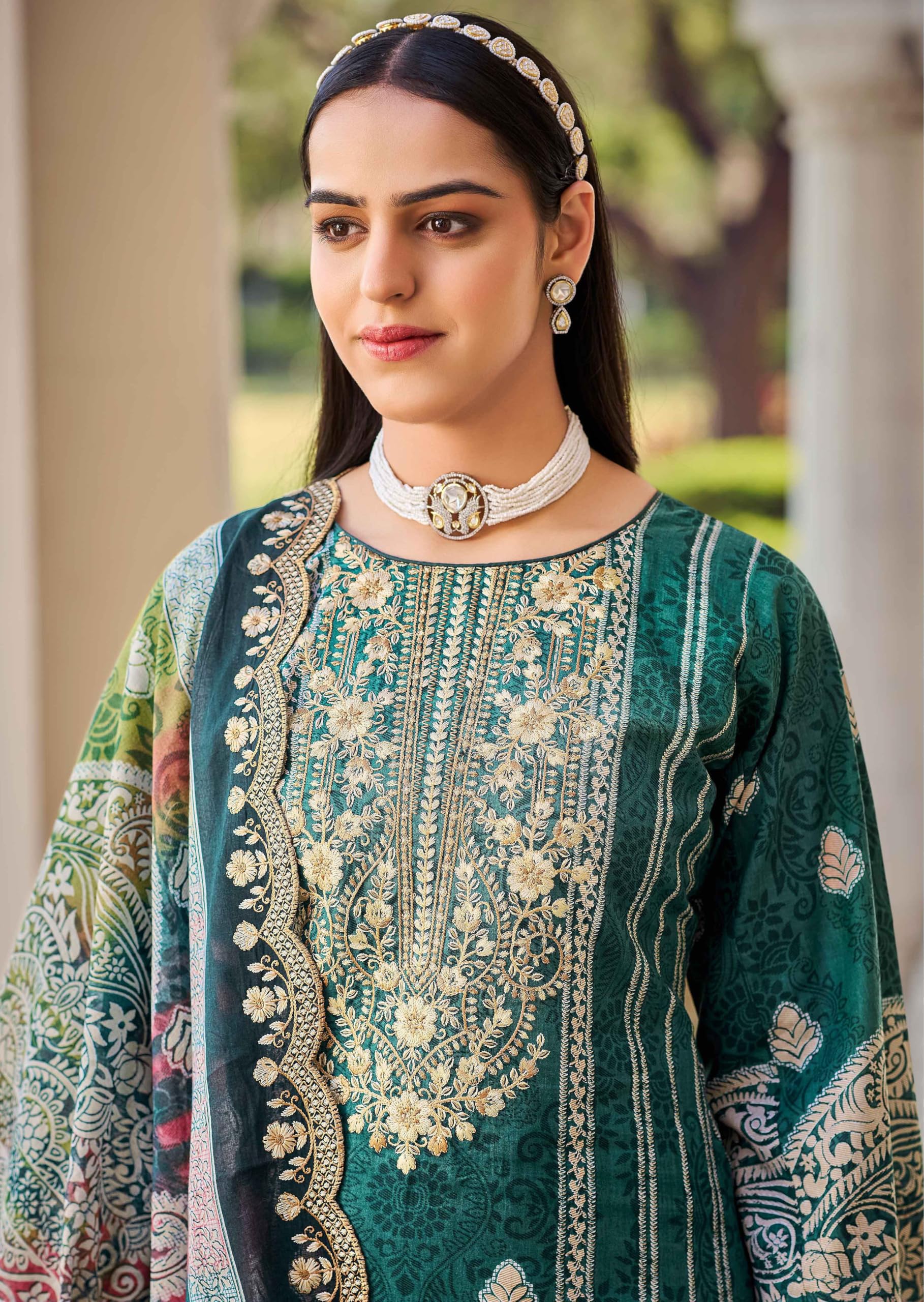 DRAVINAM Trends Women's Unstitched Salwar Suit Dress Material - Cotton Digital Printed Organza Embroidered Kameez II Unstitch Bottoms II Cotton Dupatta