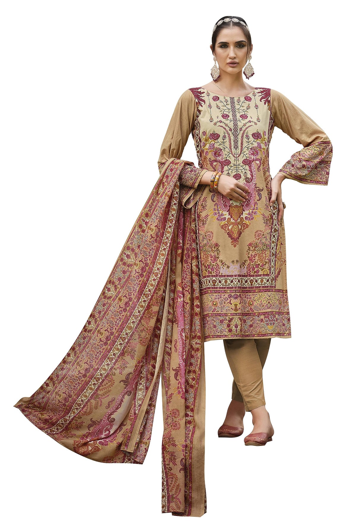 DRAVINAM Trends Unstitched Pakistani Print Embroidered Cotton Salwar Suit Dress Materials with Dupatta
