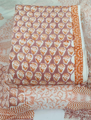 DRAVINAM Trends Hand Block Print Sanganeri Cambric Unstitched Cotton Suit Dress Material for Women with Mulmul Cotton Hand Printed Dupatta