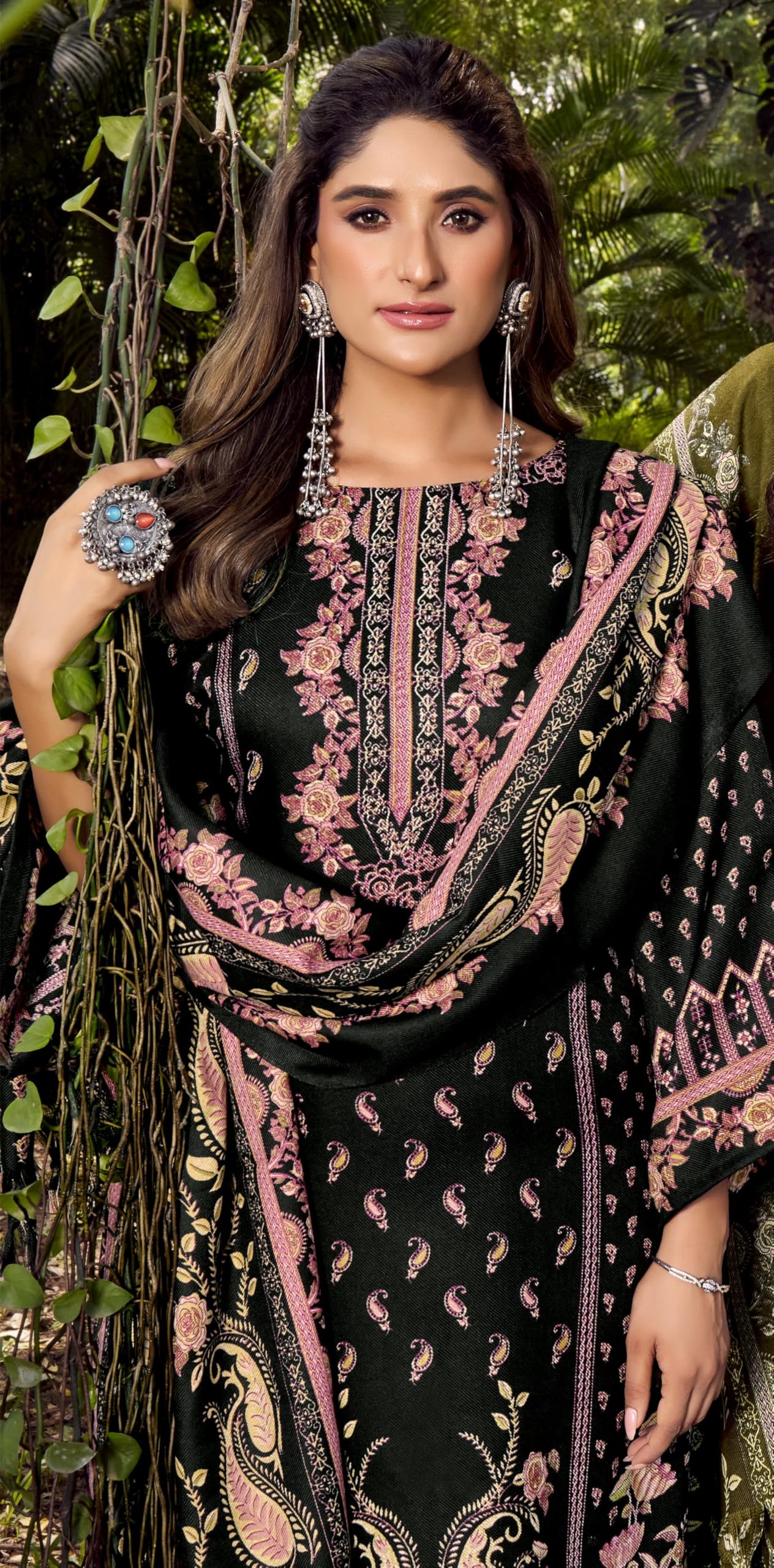 DRAVINAM Trends Women's Unstitched Winter Wear Woollen Pashmina Salwar Suit Dress Material with Pashmina Printed Shawl Dupatta