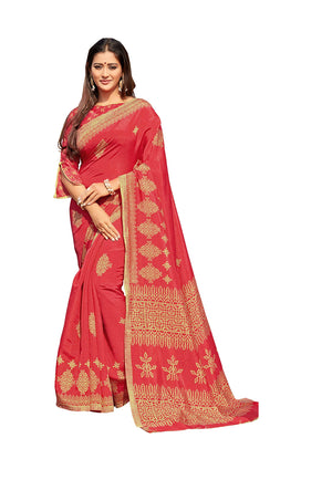 DRAVINAM Trends Women's Tussar Silk Printed Saree with Blouse Piece (SareeSRSha_10_Light Pink)