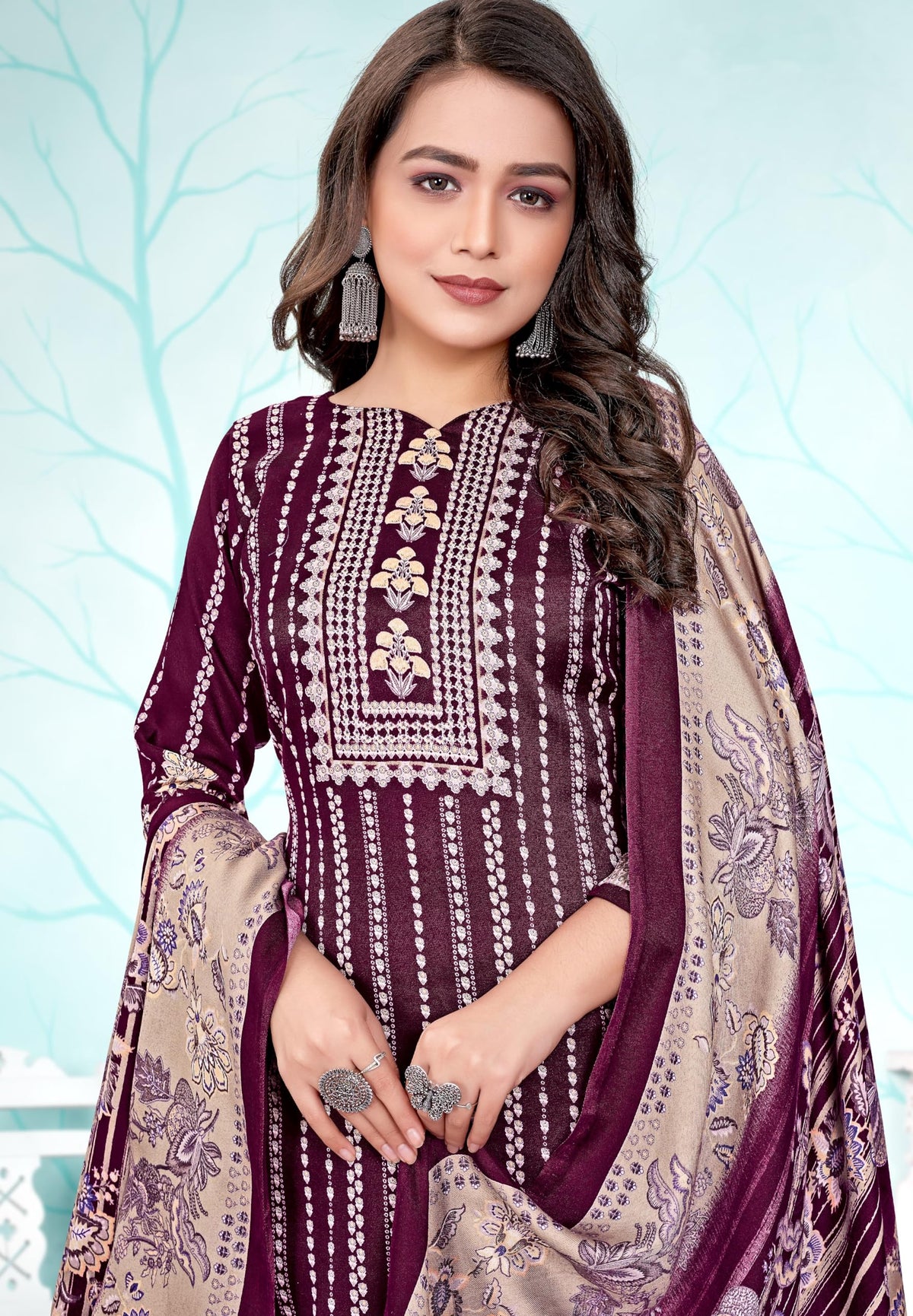 DRAVINAM Trends Women's Unstitched Kaani Print Pashmina Winter wear Dress Material Fabric for Salwar Suit with printed pashmina Kashmiri shawl dupatta (Pink)