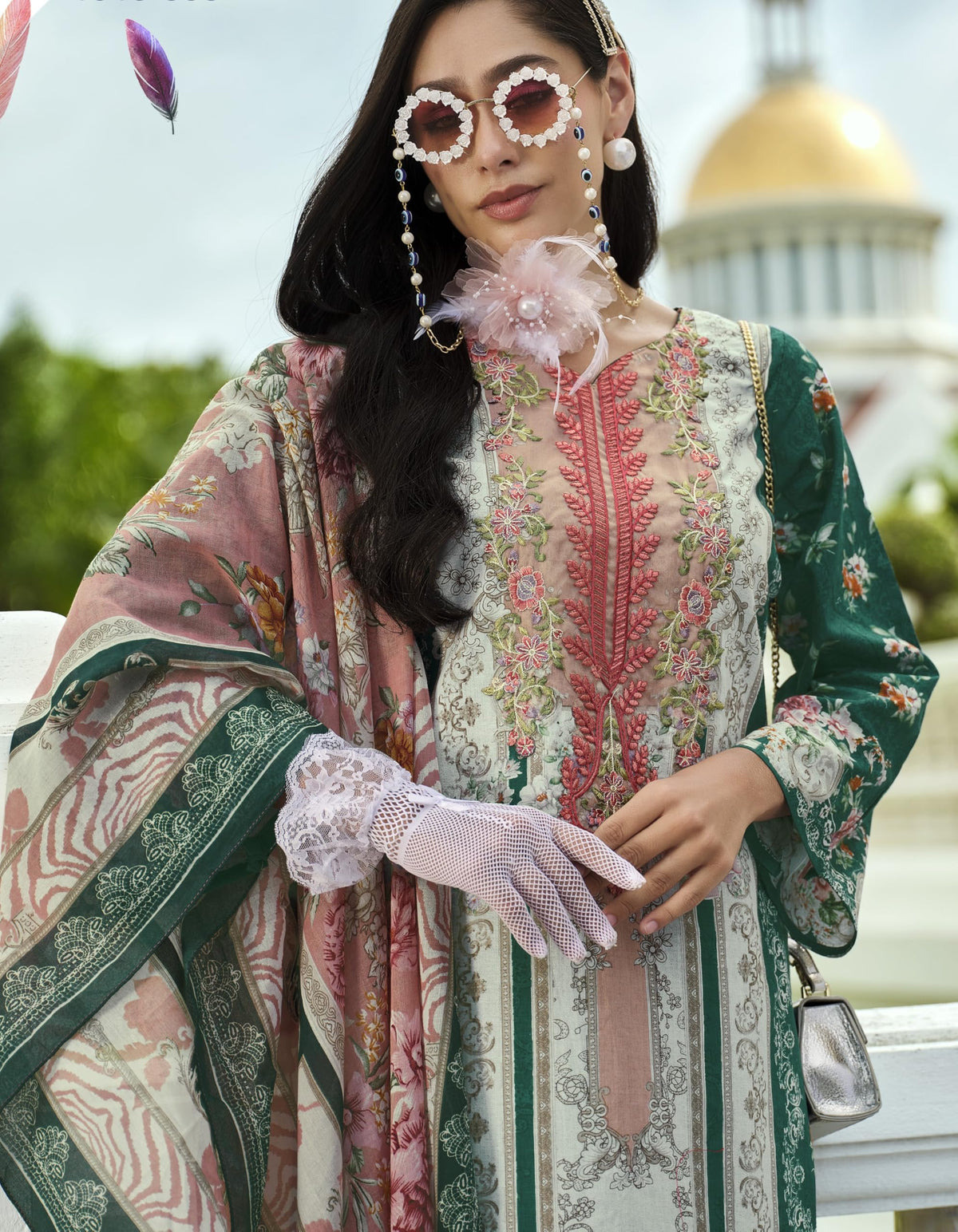DRAVINAM Trends Women's Unstitched Pakistani Print Embroidered Pure Cotton Salwar Suit Dress Materials with Cotton Printed Dupatta