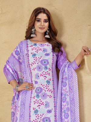 DRAVINAM Trends Women's Unstitched Salwar Suit Dress Material - Cotton Printed Hand Embroidered Kameez II Unstitched Bottoms II Cotton Dupatta