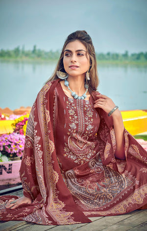 DRAVINAM Trends Women's Unstitched Premium Cotton Suit Material - Soft Digital Printed Embroidered Kameez II Matching Bottoms II Malmal Printed Dupatta