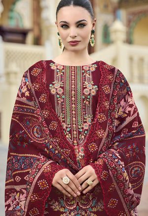 DRAVINAM Trends Women's Unstitched Pakistani Digital Print Embroidered Pure Cotton Salwar Suit Dress Materials with Cotton Embroidered Cutwork Dupatta