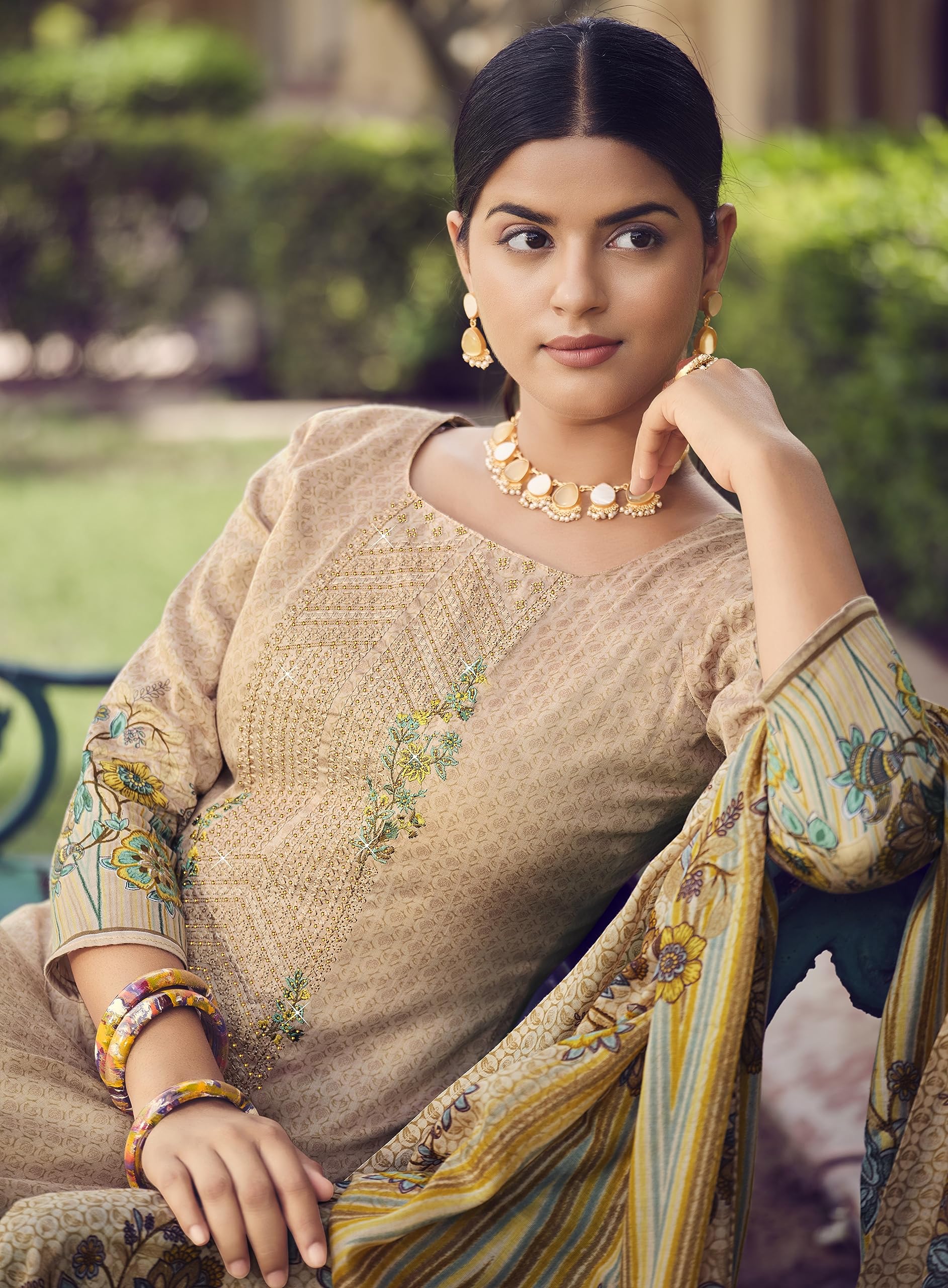 DRAVINAM Trends Women Unstitched Pakistani Print Embroidered Cotton Salwar Suit Dress Materials With Cotton Dupatta