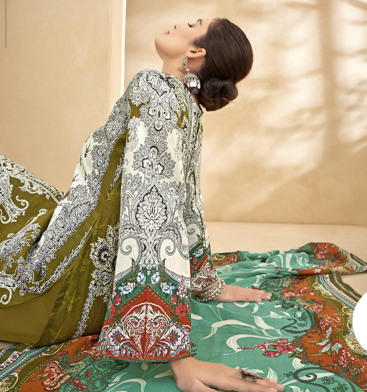 DRAVINAM Trends Women's Unstitched Digital Pakistani Print Embroidered Cambric Cotton Salwar Suit Dress Materials with Cotton Printed Dupatta