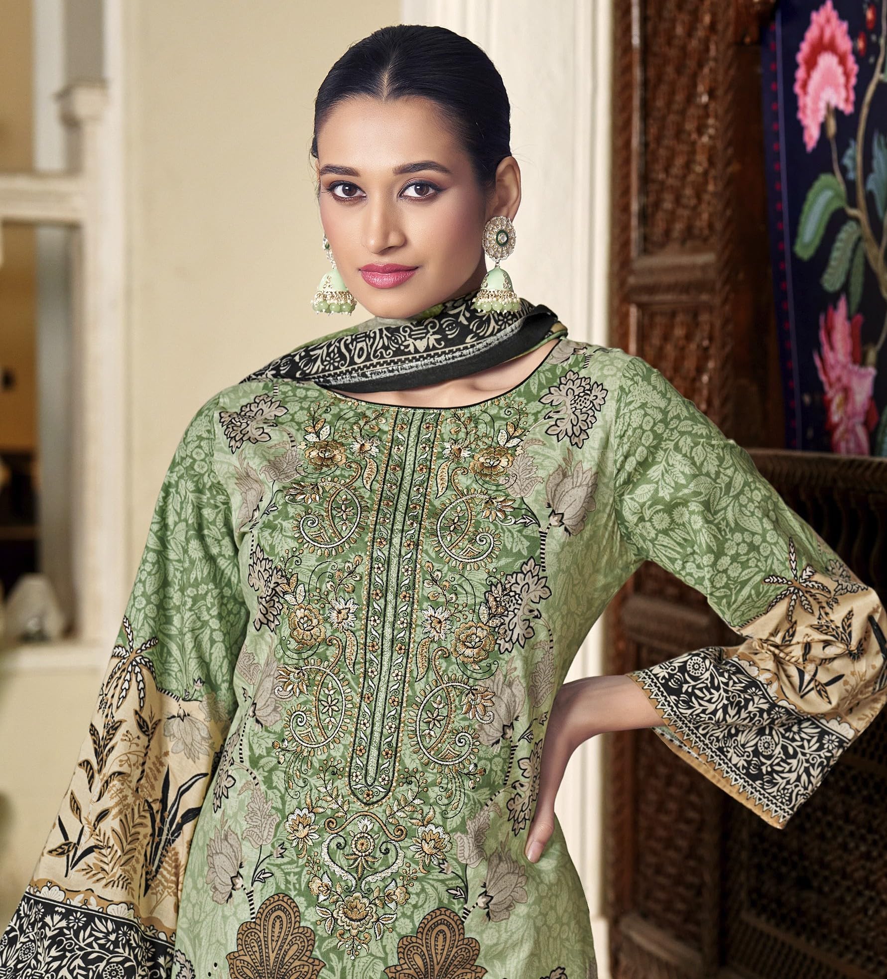 DRAVINAM Trends Women's Unstitched Premium Cambric Cotton Embroidered Suit Material