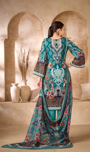 DRAVINAM Trends Unstitched Pakistani Embroidered Pure Cambric Cotton Salwar Suit Dress Materials with Cotton Dupatta
