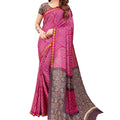 DRAVINAM Trends Women's Soft Printed Mul Mul Satin Saree with Blouse Piece (Stn_8, Pink)