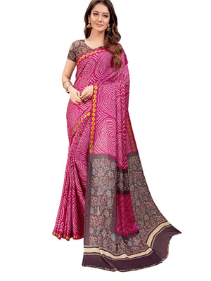 DRAVINAM Trends Women's Soft Printed Mul Mul Satin Saree with Blouse Piece (Stn_8, Pink)