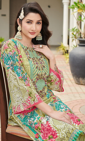 DRAVINAM Trends Unstitched Suit Material Karachi Lawn Cotton Pakistani Digital Printed Embroidered Kameez with Unstitched Bottoms and Cotton Dupatta