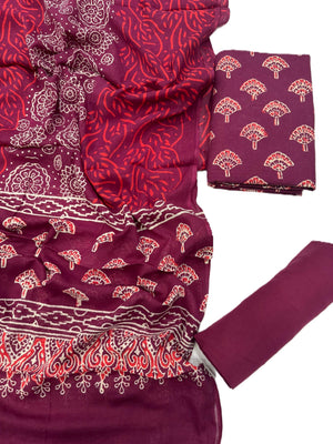 DRAVINAM Trends Hand Block Print Sanganeri Cambric Unstitched Cotton Suit Dress Material for Women with Mulmul Cotton Hand Printed Dupatta
