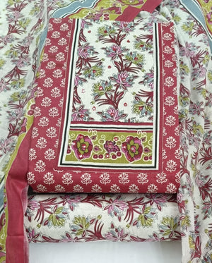 DRAVINAM Trends Women's Ethnic Pure Cotton Jaipuri Printed Unstitched Salwar Suit Dress Material with Dupatta