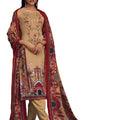 DRAVINAM Trends Women's Pakistani Embroidered Printed Unstitched Pure Cotton Salwar Suit Dress Materials with Printed Cotton Dupatta (Beige)