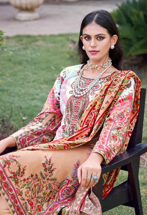 DRAVINAM Trends Unstitched Suit Material Karachi Lawn Cotton Pakistani Digital Printed Embroidered Kameez with Unstitched Bottoms and Cotton Dupatta