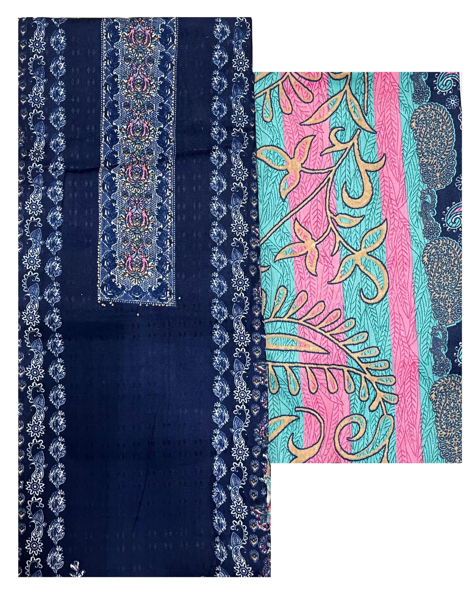 Women's Kashmiri Printed Pashmina Unstitch Salwar Suit Set – Includes 2.5 m Kameez, Heavy Spun Plain Bottom Fabric (Salwar, Pants, Dhoti, Palazzo, Chudidar Options), & 2.25 m Printed Shawl/Dupatta