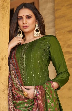 DRAVINAM Trends Women's Pure Viscose Upada Silk Hand and Sequence work Unstitched Salwar Suit Material with Pure Muslin Digital Print Sequence Dupatta (Free size_Green)