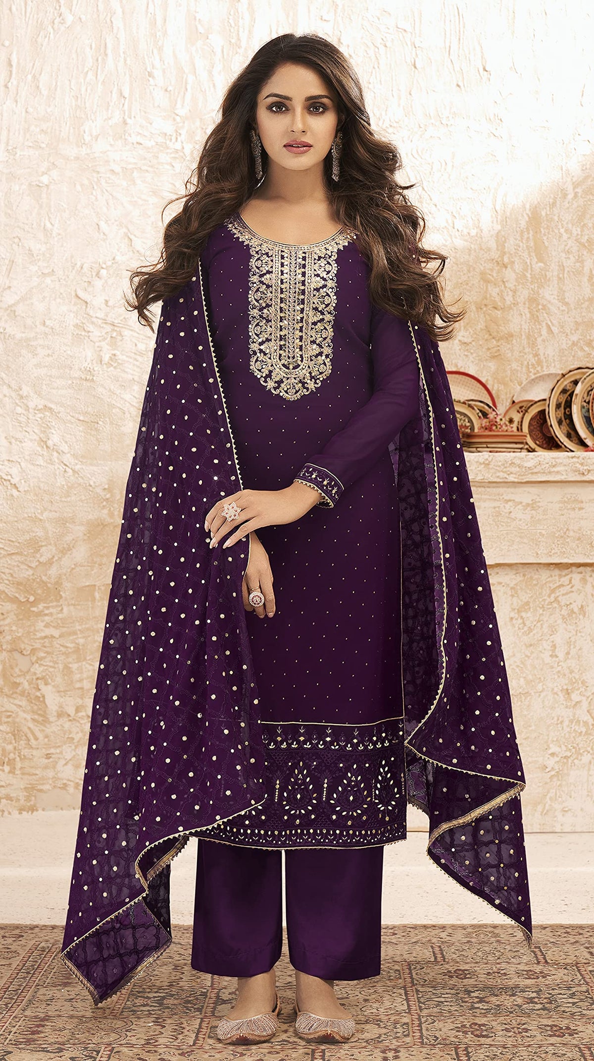 DRAVINAM Trends Women’s Georgette Unstitched Sequence Embroidered Pakistani Salwar Suit FabricDress Material with Zari Embroidery Dupatta (pink)