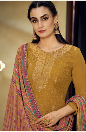 DRAVINAM Trends Women's Pure Jacquard heavy sequence work Pakistani salwar suit material with pure georgette digital printed and embroidered heavy dupatta (Wine)
