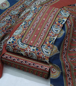 DRAVINAM Trends Women's Cambric Cotton Dress Material | Unstitch Kalamkari Printed Suit Set with Cotton Dupatta