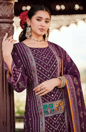 DRAVINAM Trends Women's Unstitched Viscose Maslin Digital and Foil printed Pakistani Embroidered Suit Dress Material with Unstitched Maslin Bottoms and Pure Maslin Dupatta