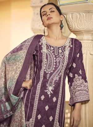 DRAVINAM Trends Unstitched Pakistani Embroidered Pure Cotton Salwar Suit Dress Materials with Cotton Dupatta