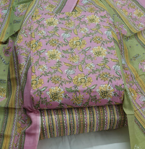 DRAVINAM Trends Jaipuri Sanganari Print Cambric Cotton Unstitched Salwar Suit Dress Material for Women with Mulmul Cotton Dupatta