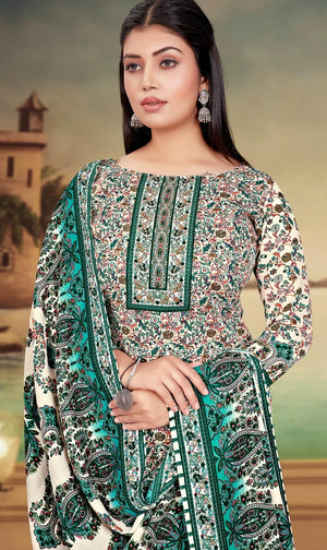 DRAVINAM Trends Women's Kashmiri Kani Printed Woolen Pashmina Unstitch Salwar Suit Dress Material with Printed Woolen Warm Shawl Dupatta