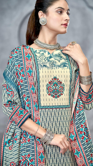 DRAVINAM Trends Pashmina Spun Digital Style Printed Unstitched Salwar Suit for Women with Siroski Work and Twill Printed Shawl Dupatta