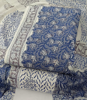 DRAVINAM Trends Hand Block Dabu Print Indigo Cambric Unstitched Cotton Suit Dress Material for Women with Mulmul Cotton Hand Printed Dupatta