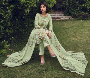 DRAVINAM Trends Unstitched Printed Embroidery Work Pure Cotton Salwar Suits Dress Material with Cotton Dupatta (Beige)