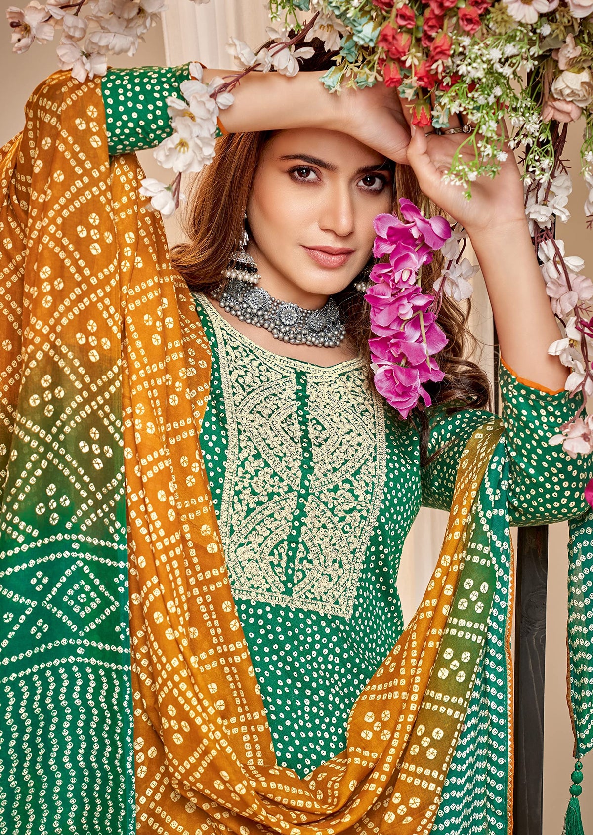 DRAVINAM Trends Unstitched Women Salwar Suit set (Green)