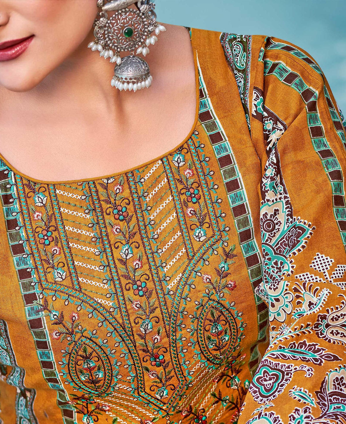 DRAVINAM Trends Women's Pure Lawn Cotton Pakistani Embroidered Suit Dress Material with Unstitched Bottoms and Cotton Dupatta