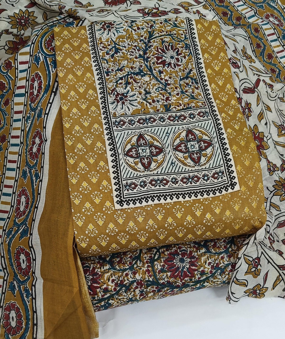 DRAVINAM Trends Women's Ethnic Pure Cotton Jaipuri Printed Unstitched Salwar Suit Dress Material with Dupatta