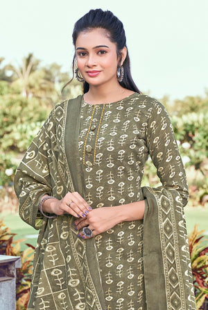 DRAVINAM Trends Women's Pure Cotton Batik Printed Unstitiched Salwar Suit Dress Material with Cotton Printed Dupatta (Grey)