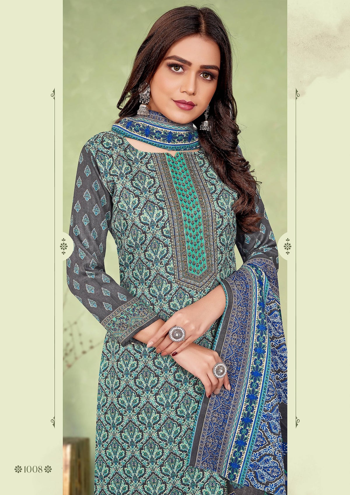DRAVINAM Trends Women's Unstitched Kashmiri Kani Printed Woolen Winter wear salwar suits for women with Fancy Kani Shawl dupatta (Green)