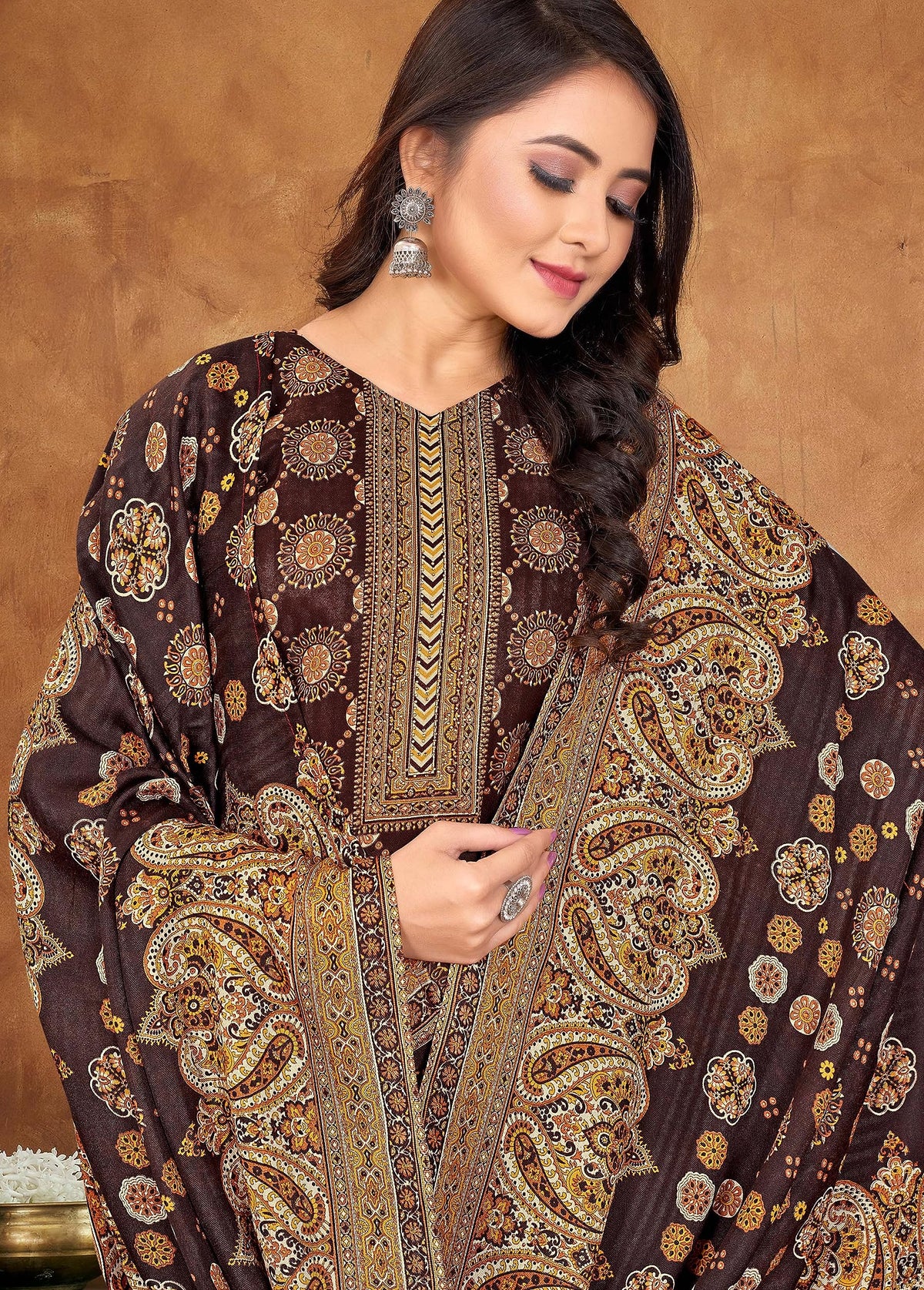 DRAVINAM Trends Women's Unstitched Kashmiri Kani Printed Woolen Winter wear salwar suits for women with Fancy Kani Shawl dupatta (Green)