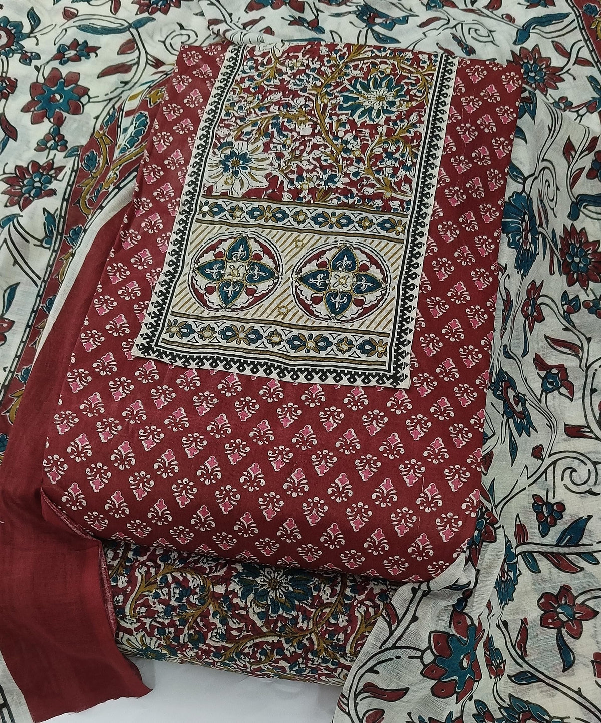 DRAVINAM Trends Women's Ethnic Pure Cotton Jaipuri Printed Unstitched Salwar Suit Dress Material with Dupatta
