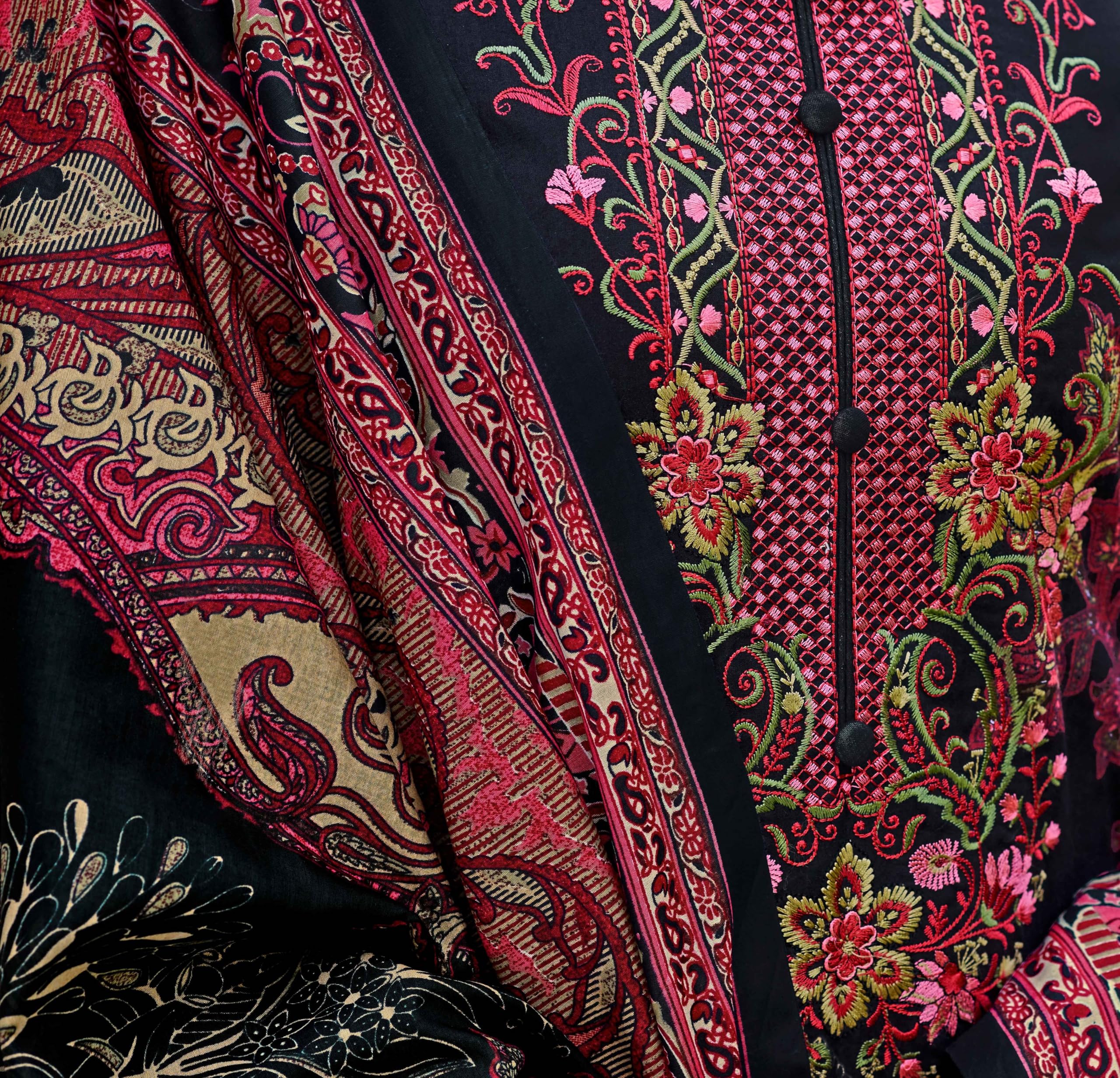 DRAVINAM Trends Unstitched Suit Material Karachi Lawn Cotton Pakistani Digital Printed Embroidered Kameez with Unstitched Bottoms and Cotton Dupatta