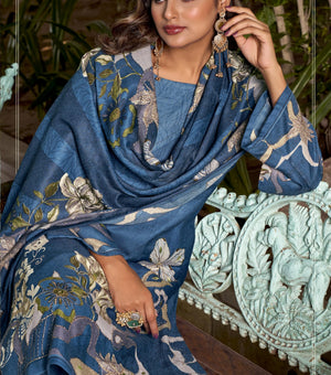 DRAVINAM Trends Women's winter wear unstitched hand work Woollen Pashmina Suit Dress Material with Pashmina Printed Shawl Dupatta