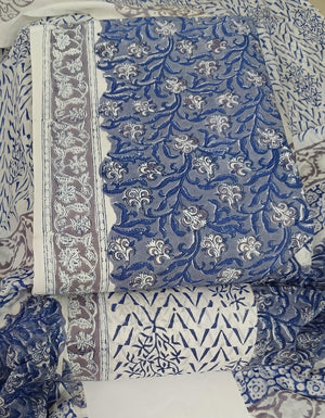 DRAVINAM Trends Hand Block Dabu Print Indigo Cambric Unstitched Cotton Suit Dress Material for Women with Mulmul Cotton Hand Printed Dupatta